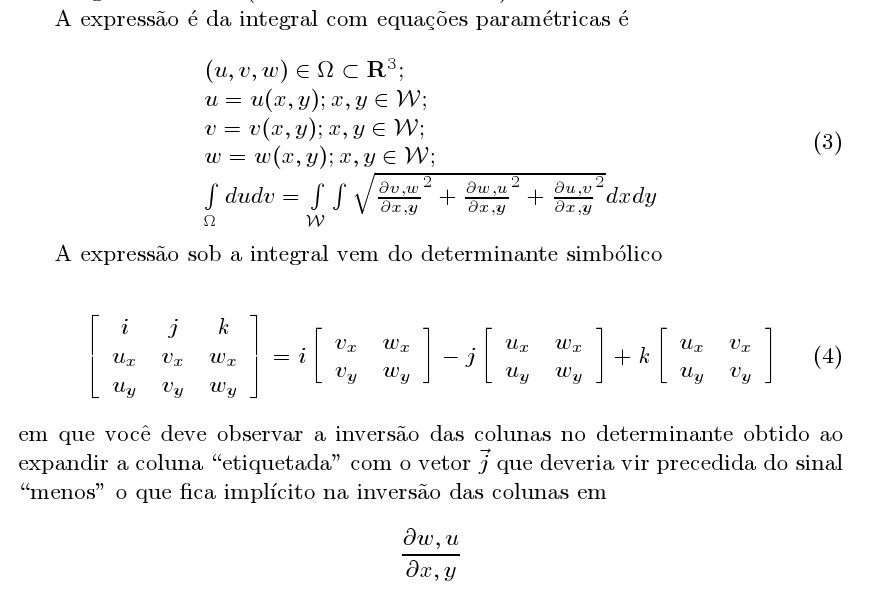 área de superfície parametrizada